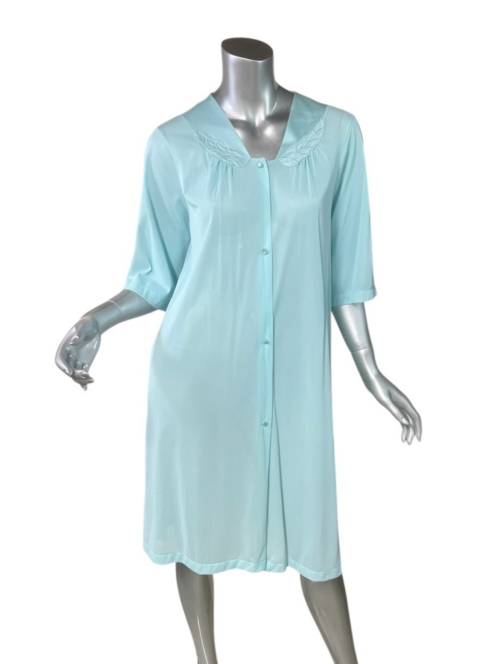 Vassarette Vintage Robe Nightgown Aquamarine Button Front Size Medium